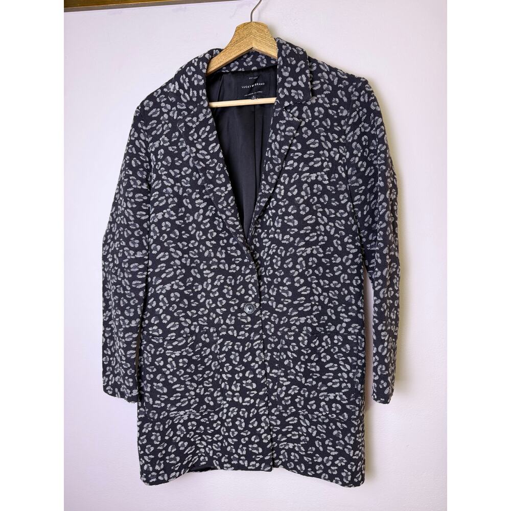 Lucky Brand Leopard Print Longline Blazer Jacket Black Gray Size Small